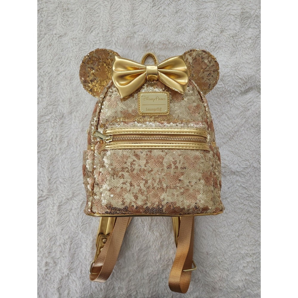 Disney Loungefly Minnie Mouse Yellow Gold Sequin Exclusive Mini Backpack